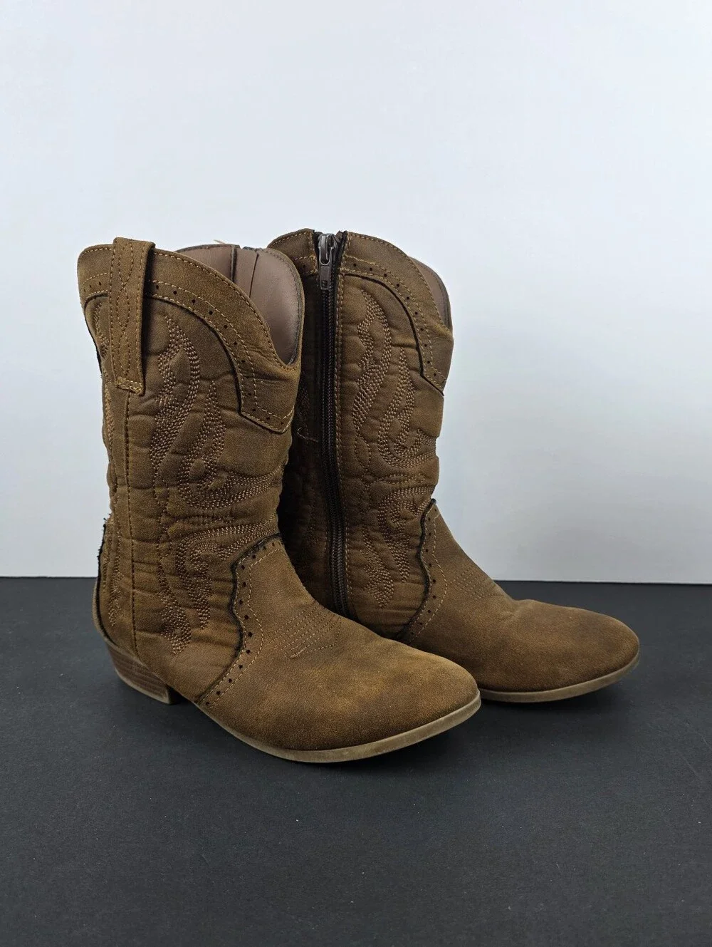 SCK Tammy Girls Western Cowboy Boots Brown Size 2.5 M Zip Embroidered